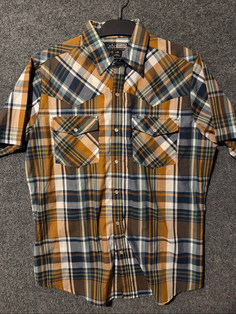 Short-Sleeve Plaid Button-Down Shirt in Mustard & Navy - Wrangler